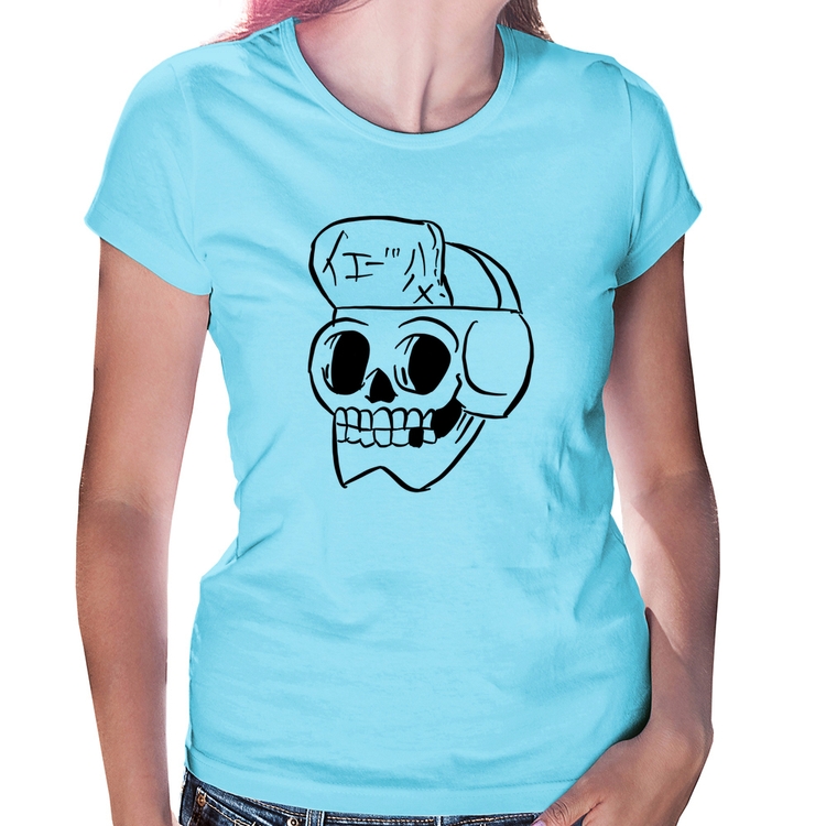 Baby Look Skull Skeleton - Azul Bebê