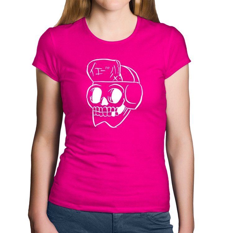 Baby Look Algodão Skull Skeleton - Rosa