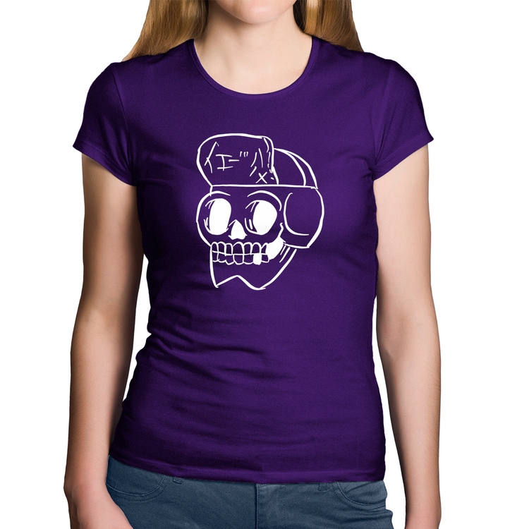 Baby Look Algodão Skull Skeleton - Roxa