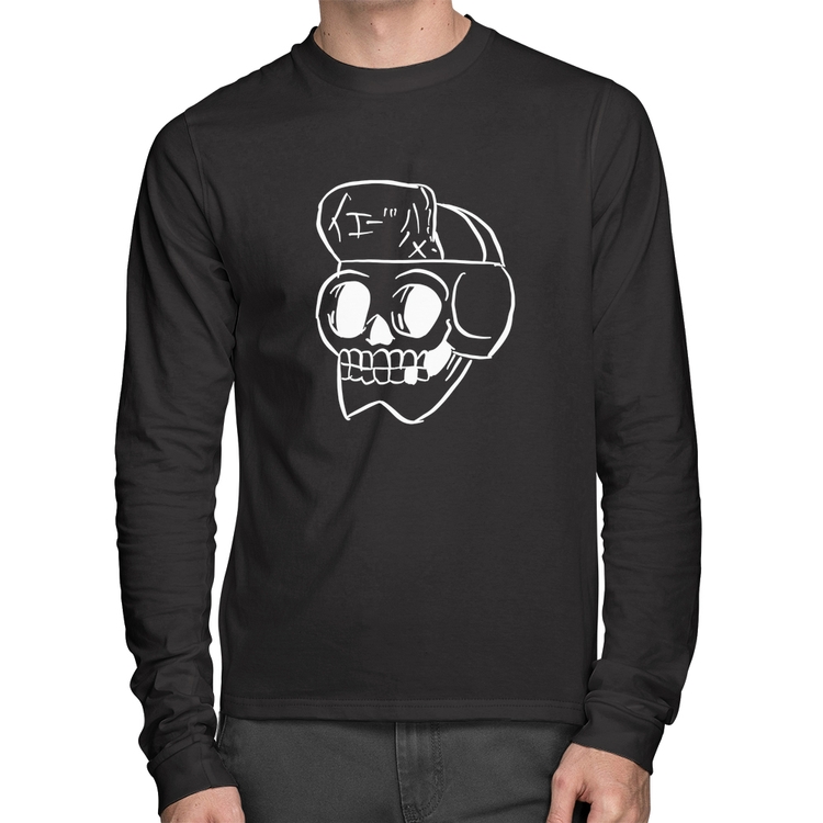 Camiseta Algodão Skull Skeleton Manga Longa