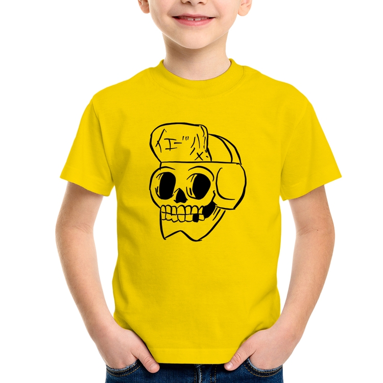 Camiseta Infantil Skull Skeleton - Amarela
