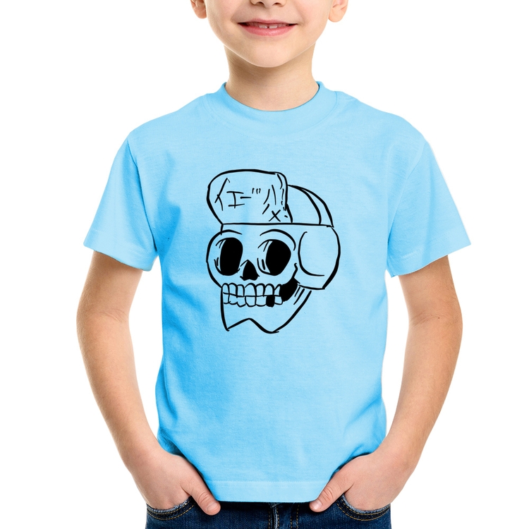 Camiseta Infantil Skull Skeleton - Azul Bebê