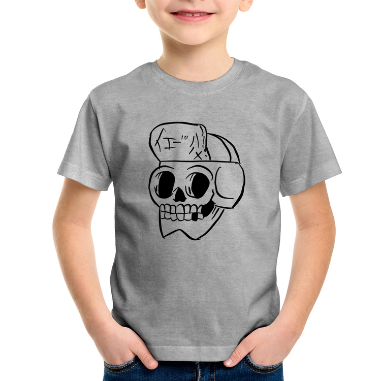 Camiseta Infantil Skull Skeleton - Cinza