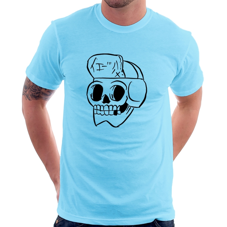 Camiseta Skull Skeleton - Azul Bebê
