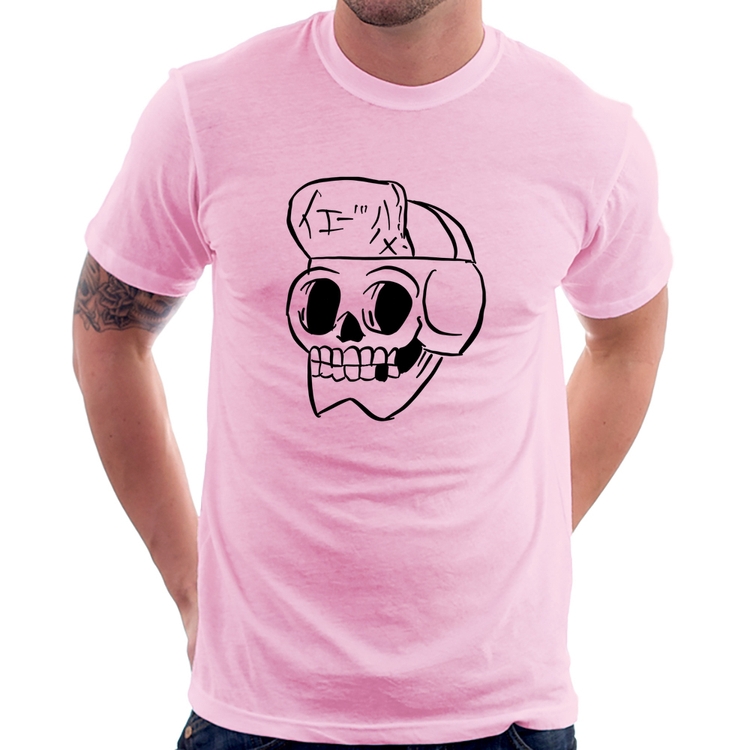 Camiseta Skull Skeleton - Rosa Bebê
