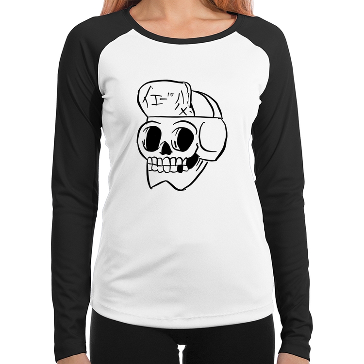 Baby Look Raglan Skull Skeleton Manga Longa