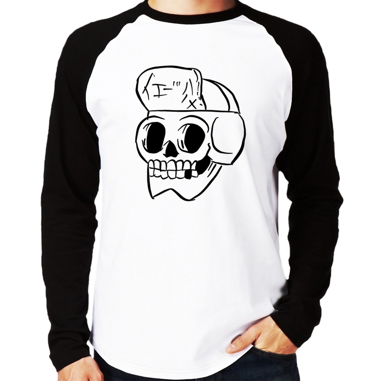 Camiseta Raglan Skull Skeleton Manga Longa