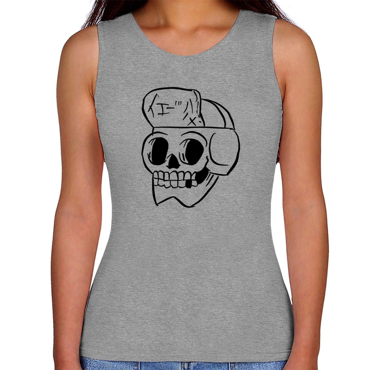 Regata Feminina Skull Skeleton - Cinza