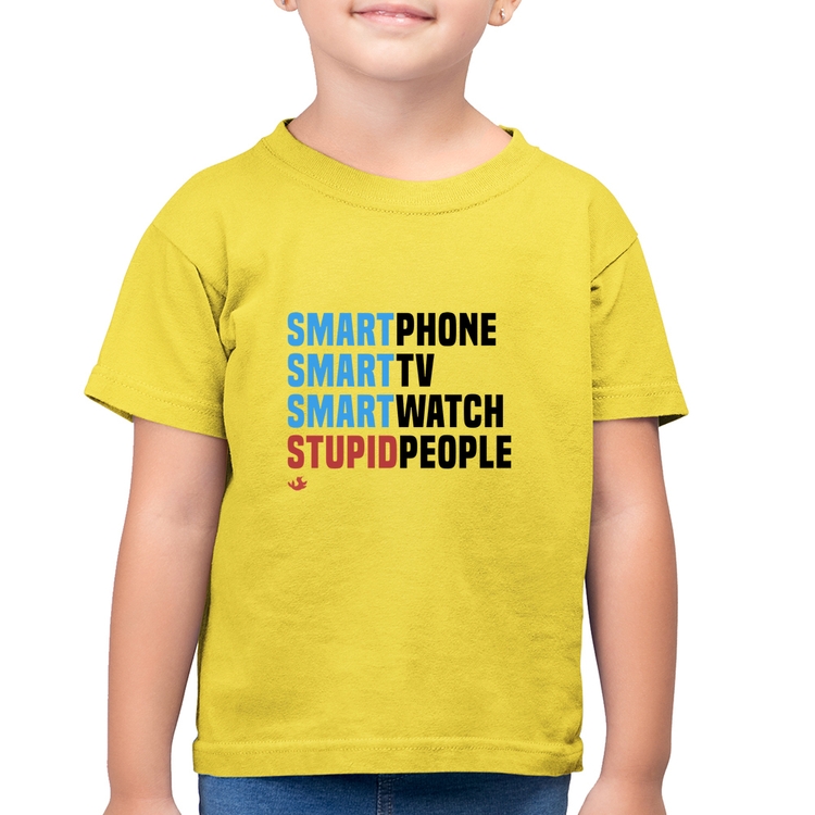Camiseta Algodão Infantil Smart Things, Stupid People - Amarelo Canário