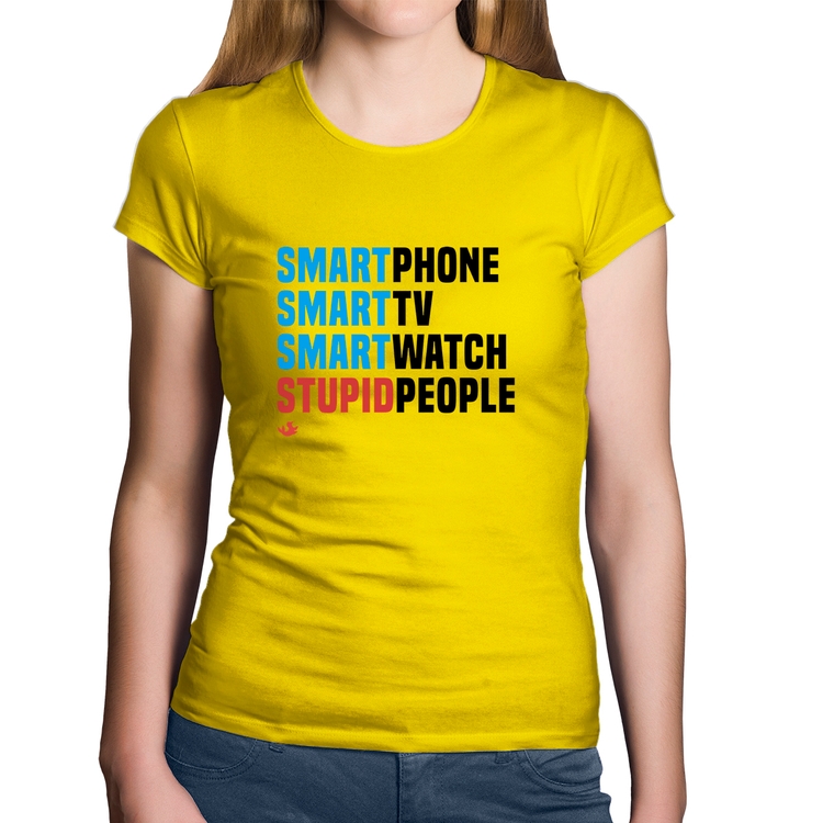 Baby Look Algodão Smart Things, Stupid People - Amarela