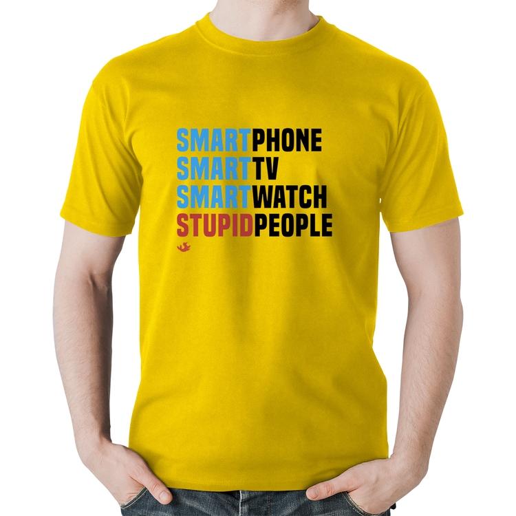 Camiseta Algodão Smart Things, Stupid People - Amarela