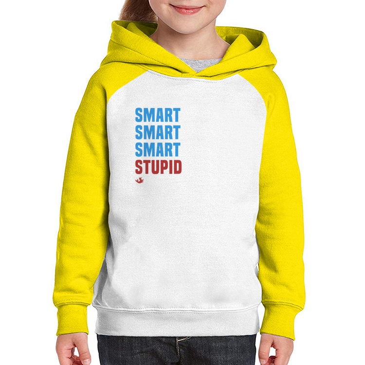 Moletom Infantil Smart Things, Stupid People - Branco/Amarelo