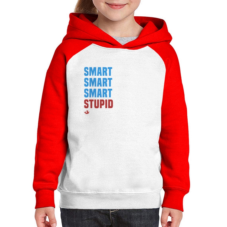 Moletom Infantil Smart Things, Stupid People - Branco/Vermelho