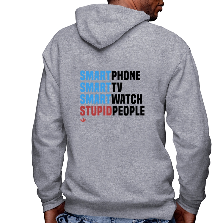 Blusa Moletom Smart Things, Stupid People Masculina com Capuz e Zíper - Mescla