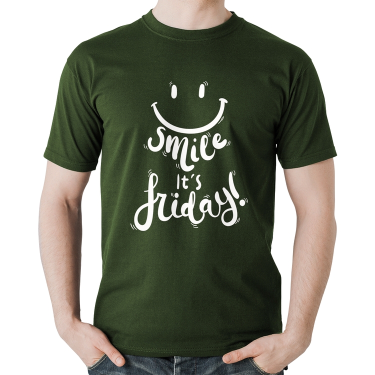 Camiseta Algodão Smile, It's Friday! - Musgo