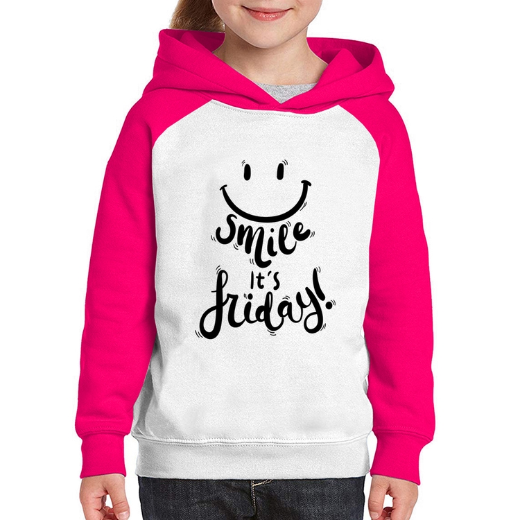 Moletom Infantil Smile, It's Friday! - Branco/Rosa
