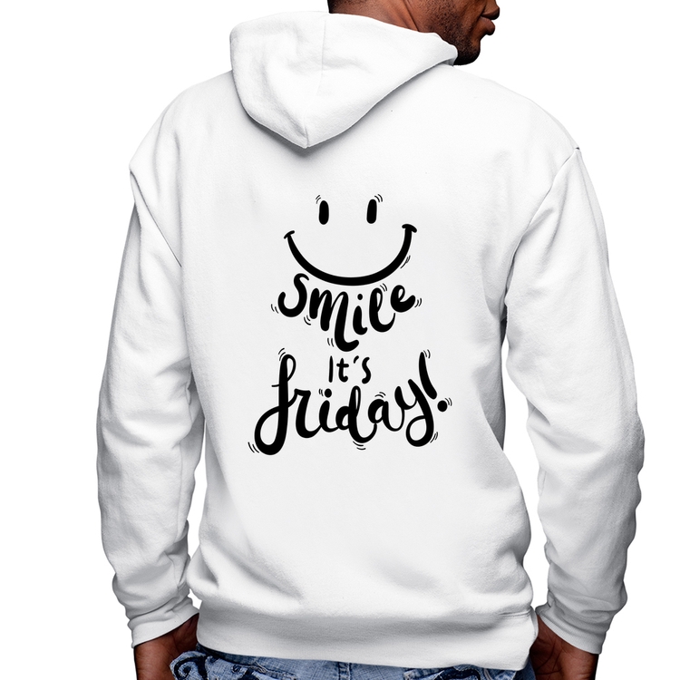 Blusa Moletom Smile, It's Friday! Masculina com Capuz e Zíper - Branca