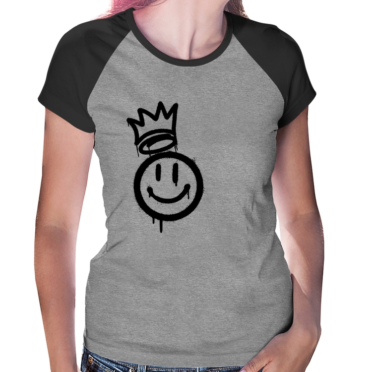 Baby Look Raglan Smile Kingdom - Cinza/Preto