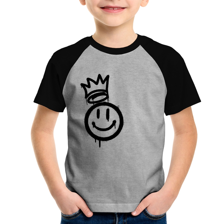 Camiseta Raglan Infantil Smile Kingdom - Cinza/Preto