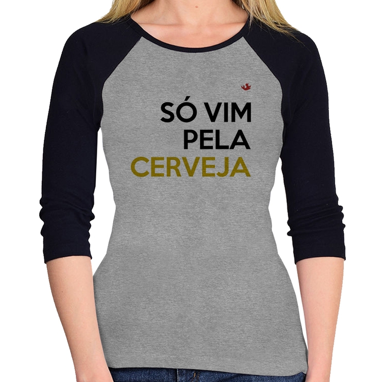 Baby Look Raglan Só vim pela cerveja Manga 3/4 - Cinza/Preto