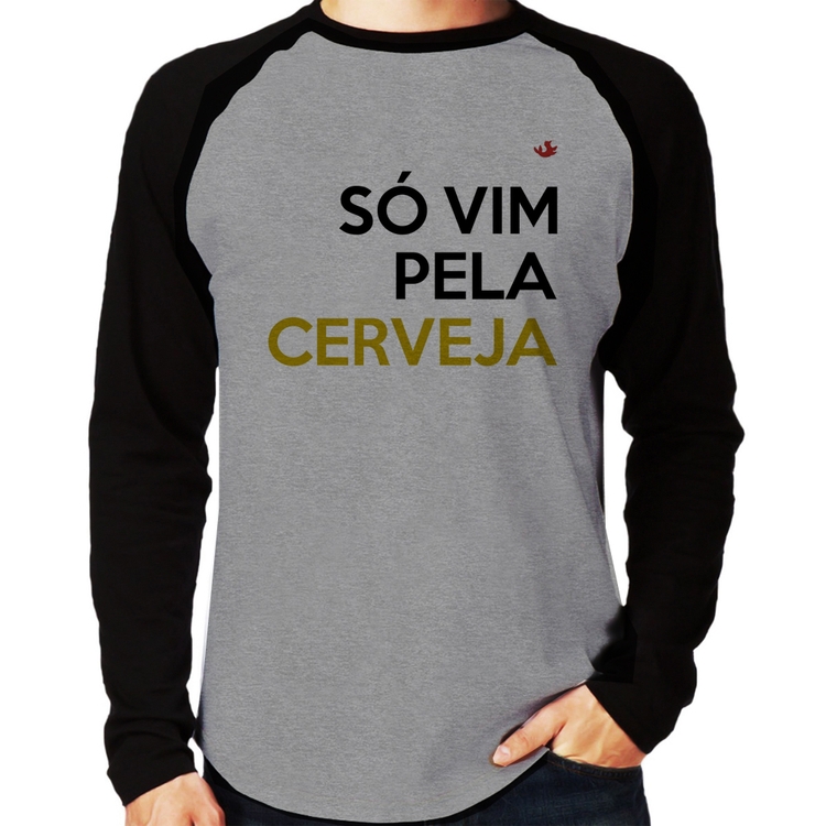 Camiseta Raglan Só vim pela cerveja Manga Longa - Cinza/Preto