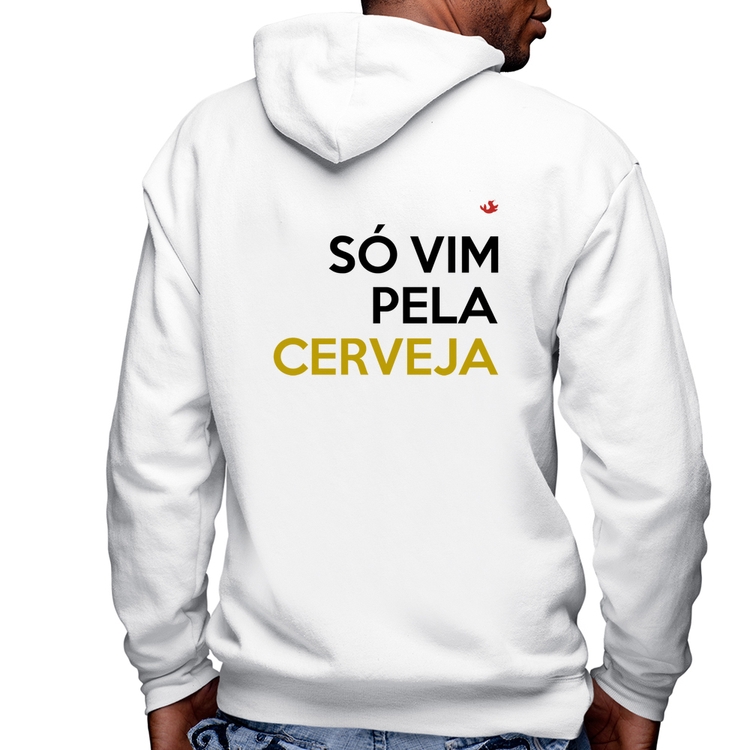Blusa Moletom Só vim pela cerveja Masculina com Capuz e Zíper - Branca