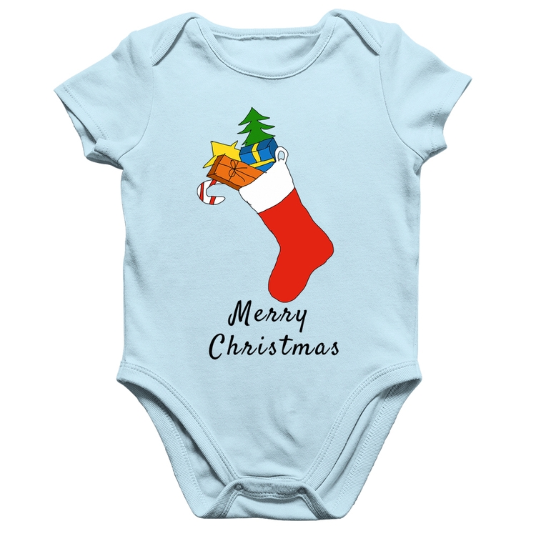 Body Bebê Algodão Socket Merry Christmas - Azul Bebê