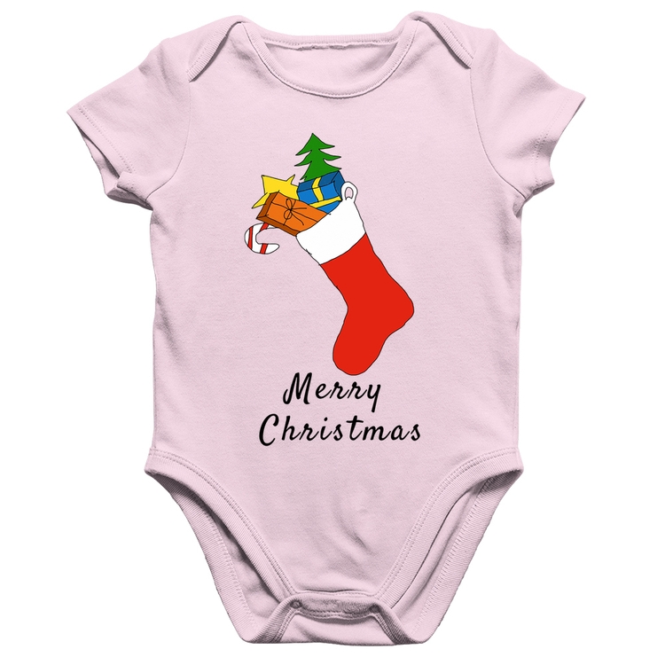 Body Bebê Algodão Socket Merry Christmas - Rosa Bebê