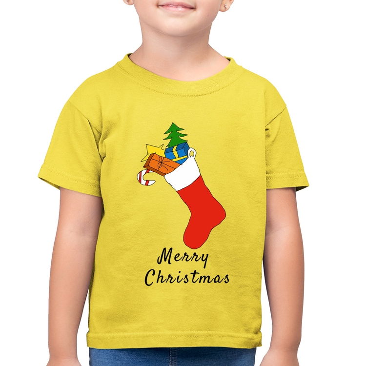 Camiseta Algodão Infantil Socket Merry Christmas - Amarelo Canário