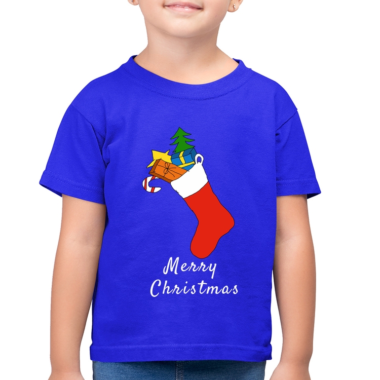 Camiseta Algodão Infantil Socket Merry Christmas - Azul Royal