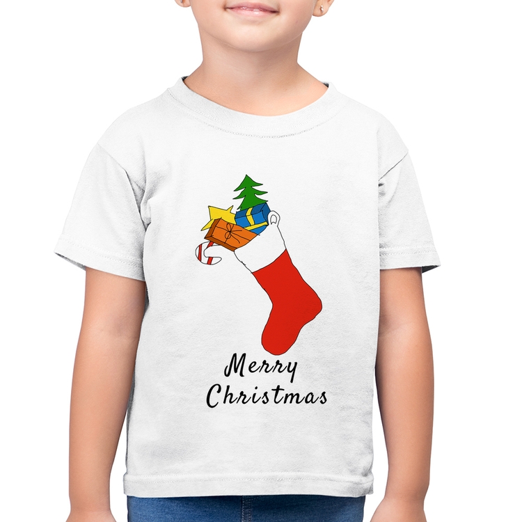 Camiseta Algodão Infantil Socket Merry Christmas - Branca