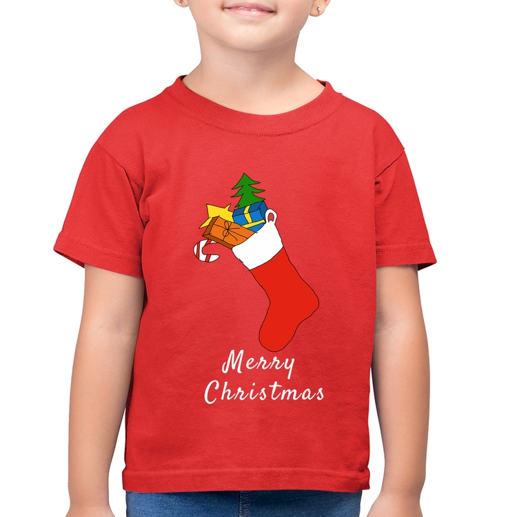 Camiseta Algodão Infantil Socket Merry Christmas - Vermelha