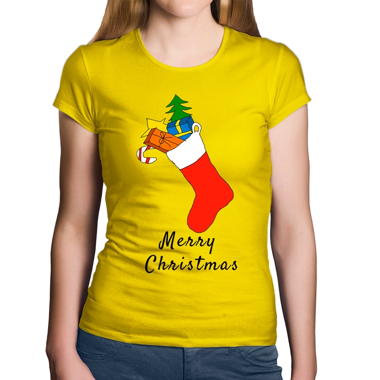 Baby Look Algodão Socket Merry Christmas - Amarela