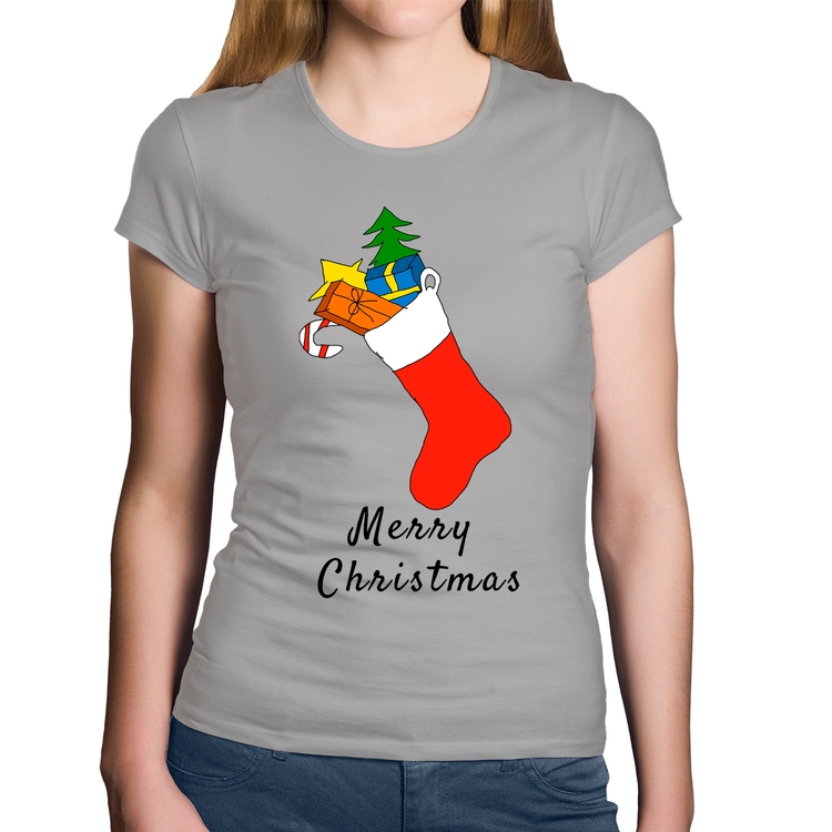 Baby Look Algodão Socket Merry Christmas - Cinza