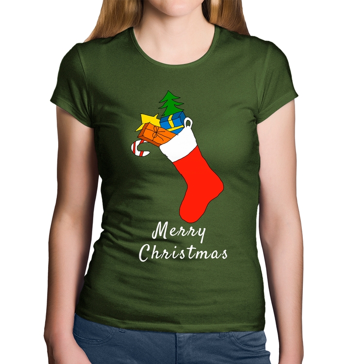 Baby Look Algodão Socket Merry Christmas - Musgo