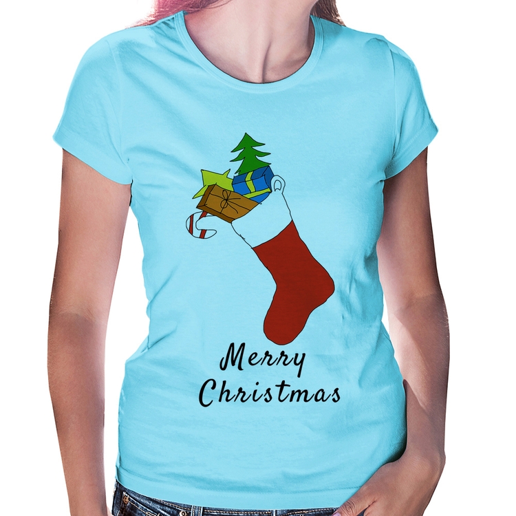 Baby Look Socket Merry Christmas - Azul Bebê