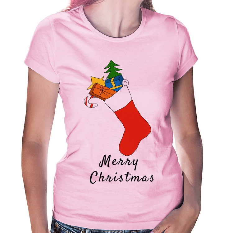 Baby Look Socket Merry Christmas - Rosa Bebê