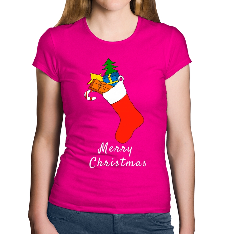 Baby Look Algodão Socket Merry Christmas - Rosa