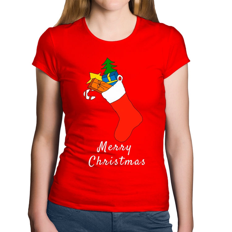 Baby Look Algodão Socket Merry Christmas - Vermelha