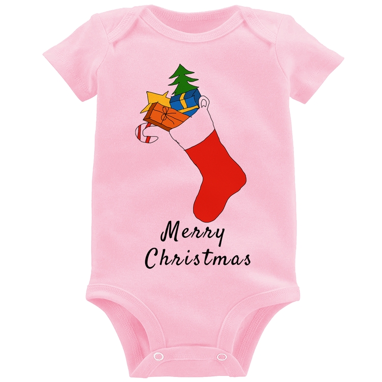 Body Bebê Socket Merry Christmas - Rosa Bebê