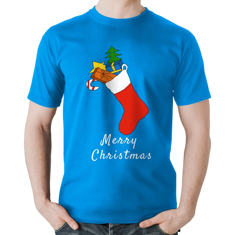 Camiseta Algodão Socket Merry Christmas - Azul