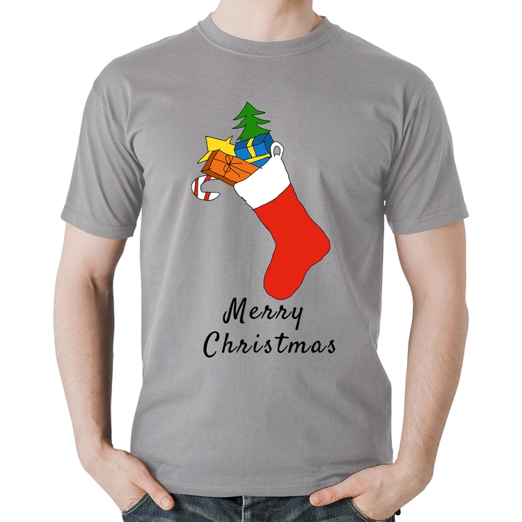 Camiseta Algodão Socket Merry Christmas - Cinza