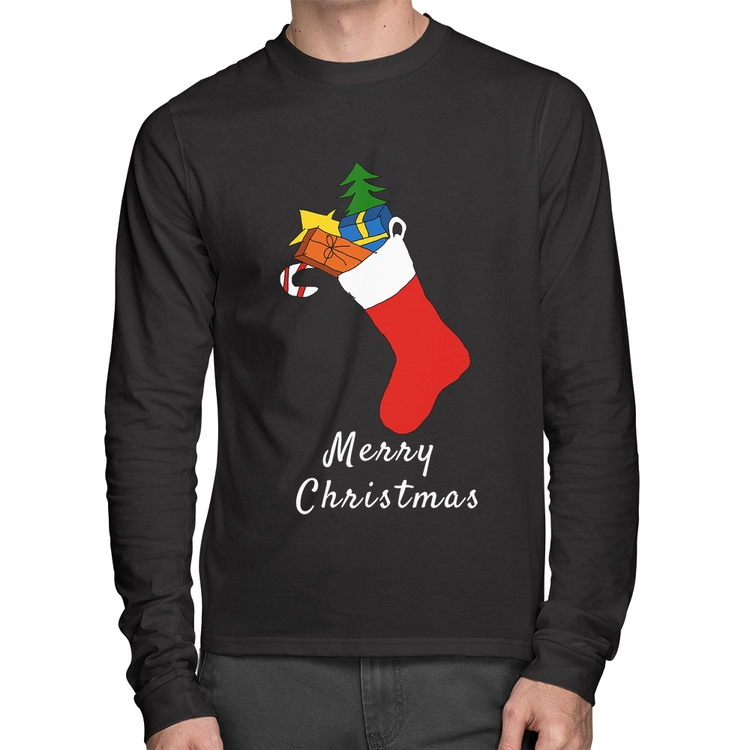 Camiseta Algodão Socket Merry Christmas Manga Longa