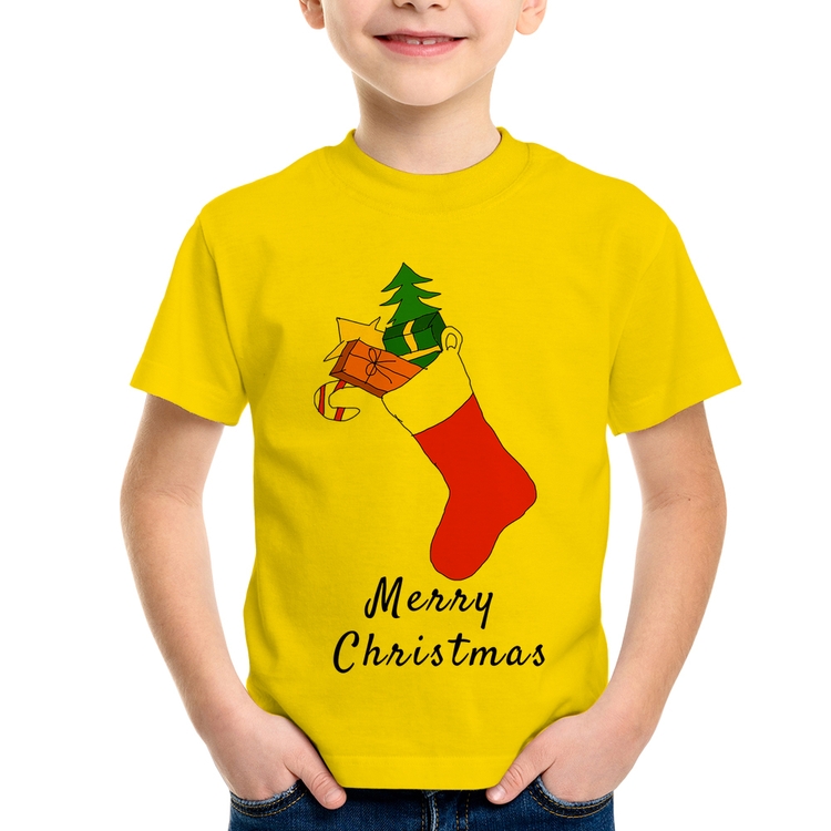 Camiseta Infantil Socket Merry Christmas - Amarela