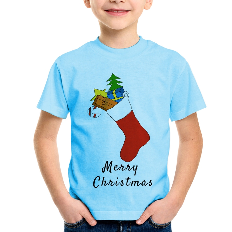 Camiseta Infantil Socket Merry Christmas - Azul Bebê