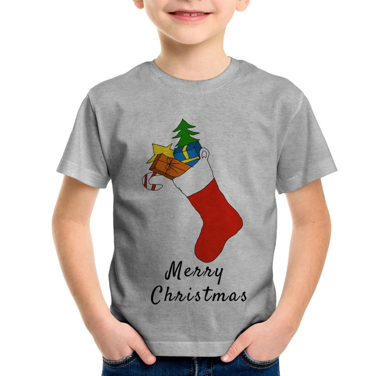 Camiseta Infantil Socket Merry Christmas - Cinza
