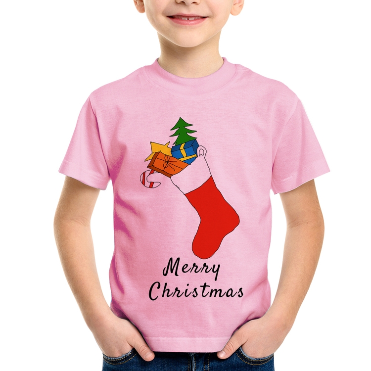 Camiseta Infantil Socket Merry Christmas - Rosa Bebê