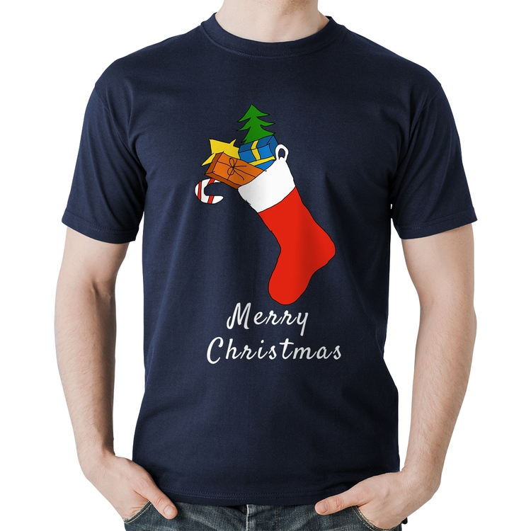 Camiseta Algodão Socket Merry Christmas - Marinho