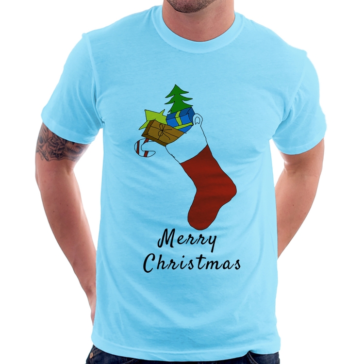 Camiseta Socket Merry Christmas - Azul Bebê