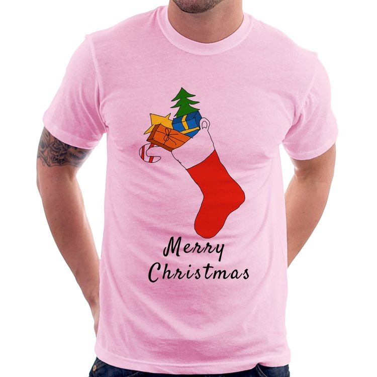 Camiseta Socket Merry Christmas - Rosa Bebê
